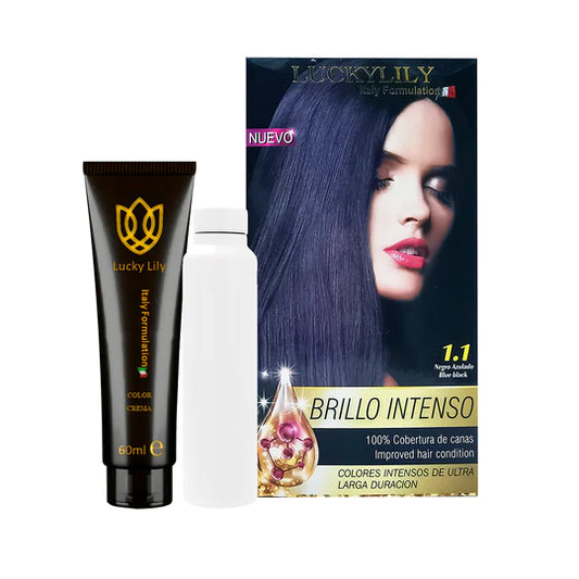 Tinte para el Cabello LuckyLily Brillo Intenso #1.1 Negro Azulado (24pz)