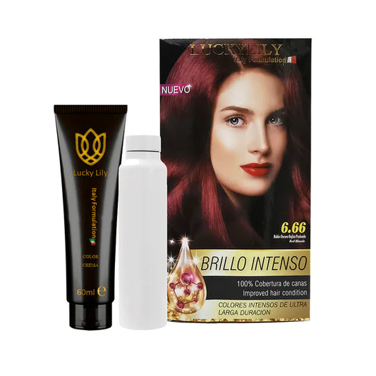 Tinte para el Cabello LuckyLily Brillo Intenso #6.66 Rubio Oscuro Rojizo Profundo (24pz)