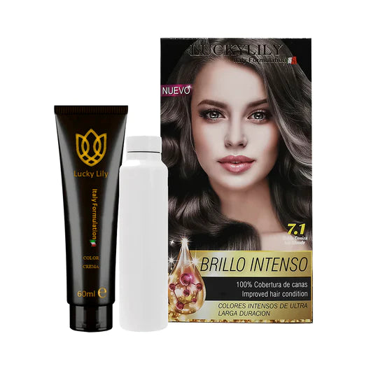 Tinte para el Cabello LuckyLily Brillo Intenso #7.1 Rubio Cenizo (24pz)