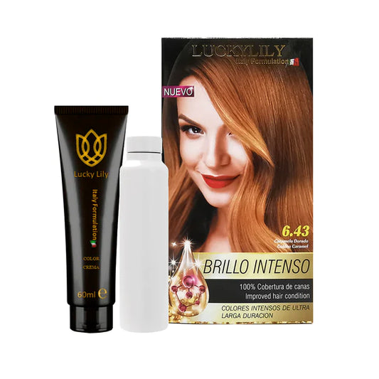 Tinte para el Cabello LuckyLily Brillo Intenso  #6.43 Caramelo Dorado (24pz)