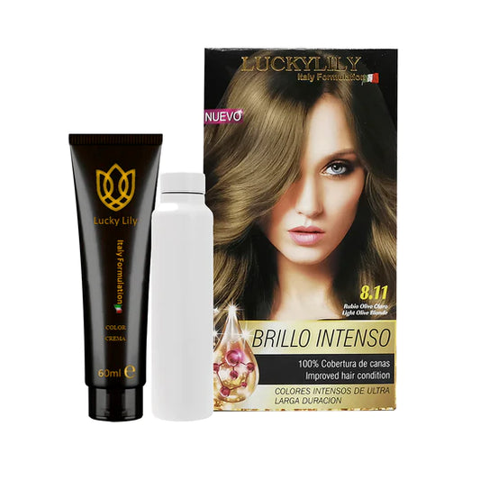 Tinte para el Cabello LuckyLily Brillo Intenso #8.11 Rubio Olivo Claro (24pz)