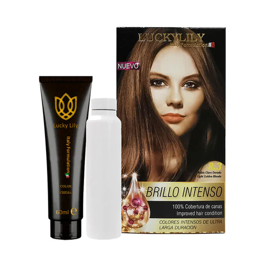 Tinte para el Cabello LuckyLily Brillo Intenso #8.3 Rubio Claro Dorado (24pz)