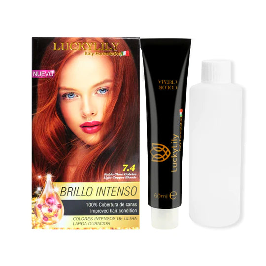 Tinte para el Cabello LuckyLily Brillo Intenso #7.4 Rubio Claro Cobrizo (24pz)