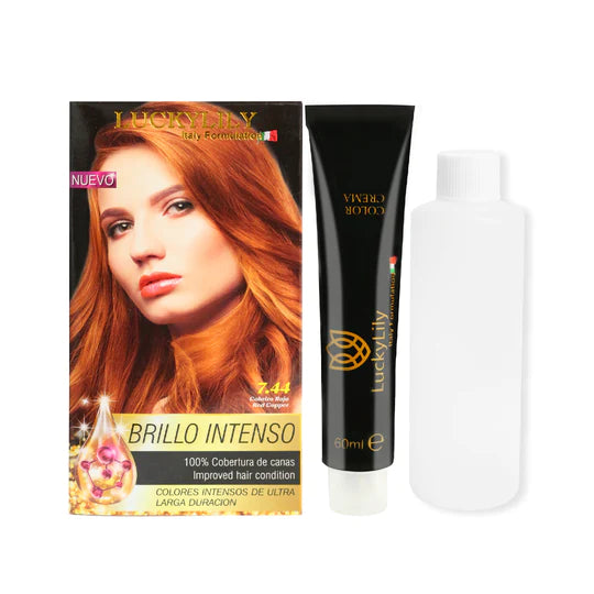 Tinte para el Cabello LuckyLily Brillo Intenso #7.44 Cobrizo Rojo (24pz)