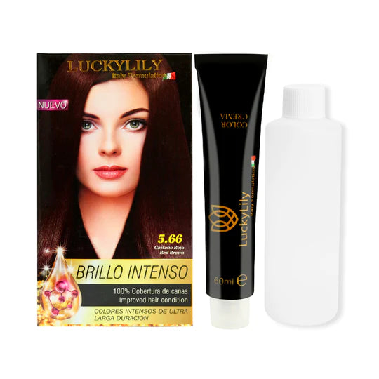 Tinte para el Cabello LuckyLily Brillo Intenso #5.66 Castaño Rojo (24pz)