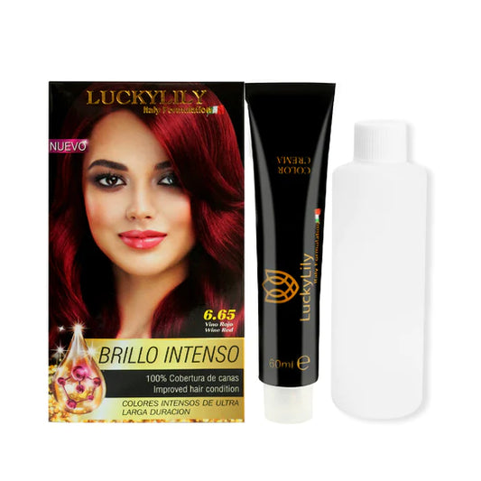 Tinte para el Cabello LuckyLily Brillo Intenso #6.65 Vino Rojo (24pz)