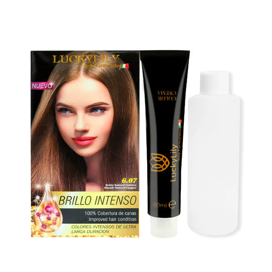 Tinte para el Cabello LuckyLily Brillo Intenso #6.07 Rubio Natural Cobrizo (24pz)