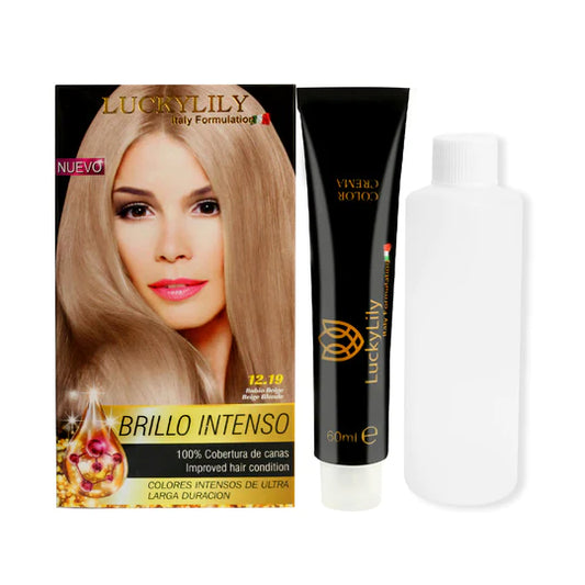 Tinte para el Cabello LuckyLily Brillo Intenso #12.19 Rubio Beige (24pz)