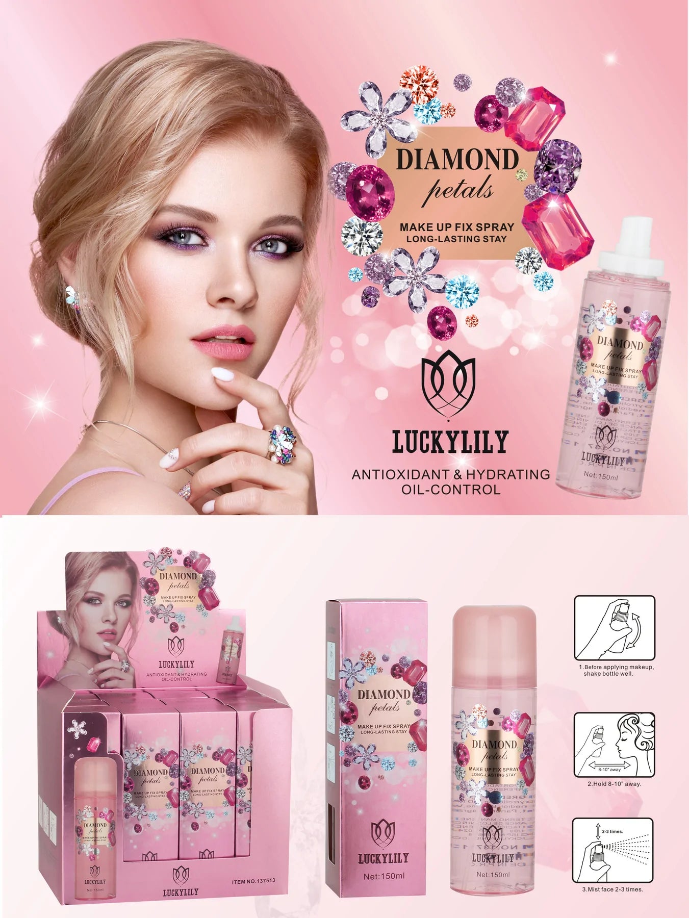 Spray Fijador de Maquillaje Diamond Petals (12pz)