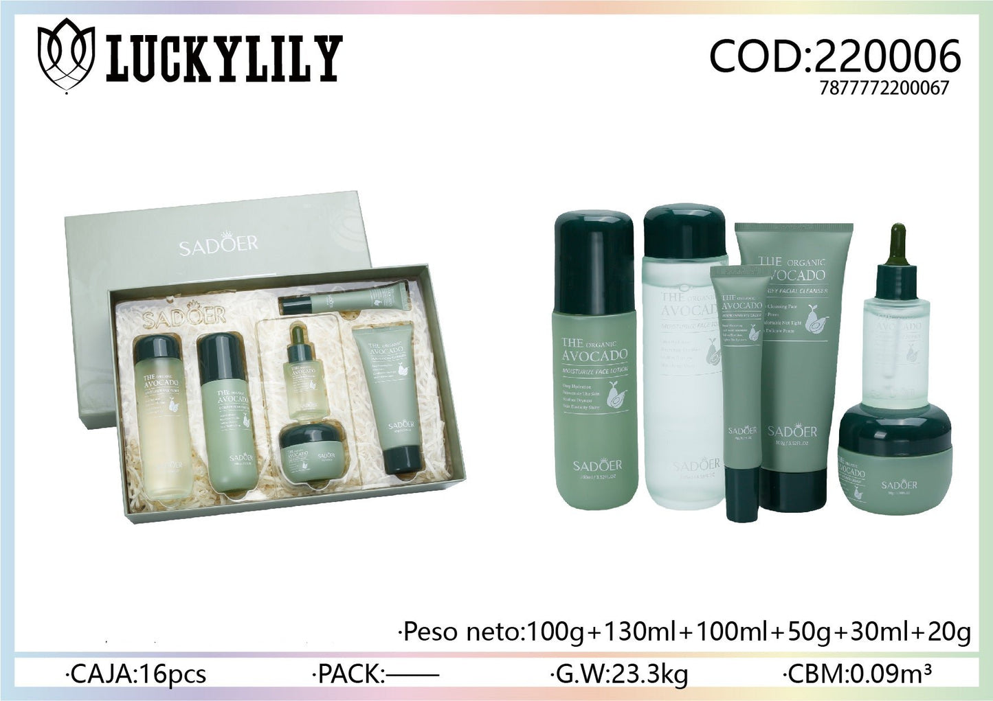 Set de skincare hidratante con extracto de Aguacate (6pz)