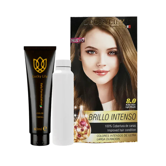Tinte para el Cabello LuckyLily Brillo Intenso #8.0 Rubio Claro (24pz)