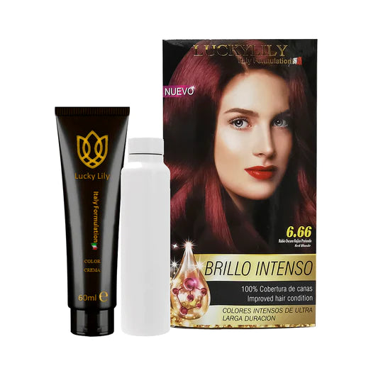 Tinte para el Cabello LuckyLily Brillo Intenso #6.66 Rubio Oscuro Rojizo Profundo (24pz)