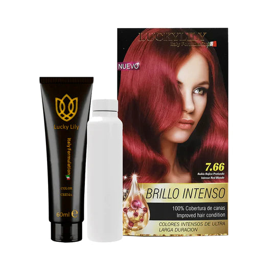 Tinte para el Cabello LuckyLily Brillo Intenso #7.66 Rubio Rojizo Profundo (24pz)