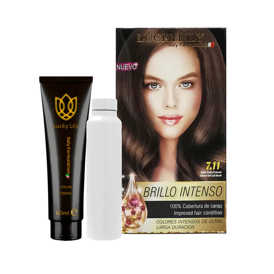 Tinte para el Cabello LuckyLily Brillo Intenso #7.11 Rubio Cenizo Profundo (24pz)