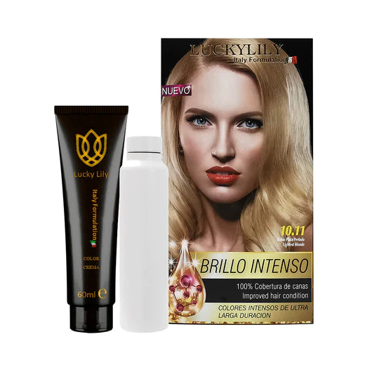 Tinte para el Cabello LuckyLily Brillo Intenso #10.11 Rubio Plata Perlado (24pz)