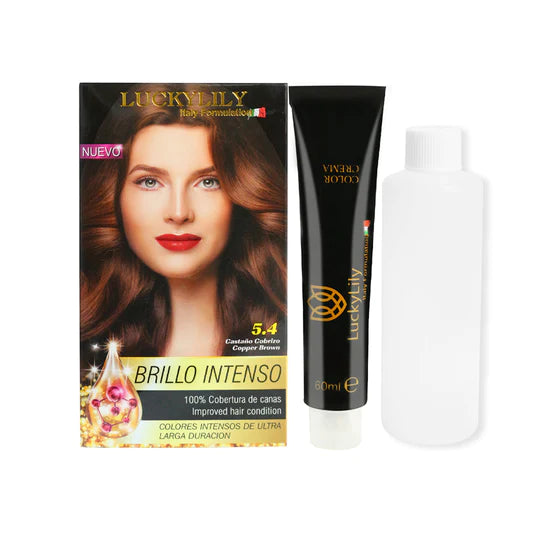 Tinte para el Cabello LuckyLily Brillo Intenso #5.4 Castaño Cobrizo (24pz)