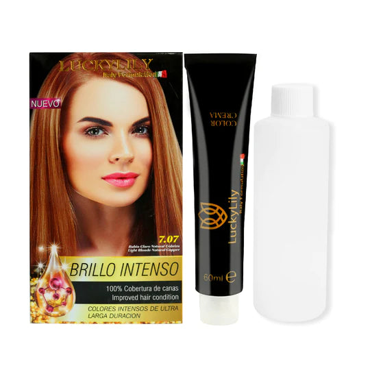 Tinte para el Cabello LuckyLily Brillo Intenso #7.07 Rubio Claro Natural Cobrizo (24pz)